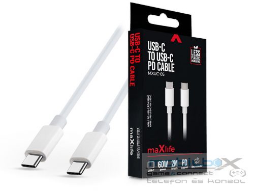 Maxlife Type-C - Type-C adat- és töltőkábel 2 m-es vezetékkel - Maxlife MXUC-05 USB-C to USB-C PD Cable - 60W - fehér