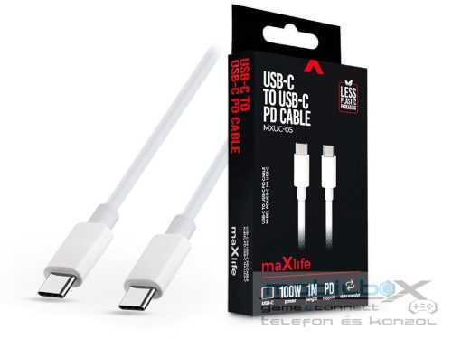 Maxlife Type-C - Type-C adat- és töltőkábel 1 m-es vezetékkel - Maxlife MXUC-05 USB-C to USB-C PD Cable - 100W - fehér