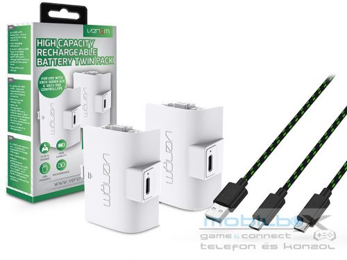 Venom VS2874 XboxSeries S/X & One fehér magas kapacítású (1100mAh) akkucsomag (2 db) +3m töltőkábel