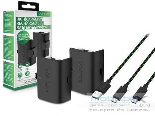 Venom VS2883 Xbox Series S/X & One fekete magas kapacítású (1100mAh) akkucsomag (2 db)+3m töltőkábel