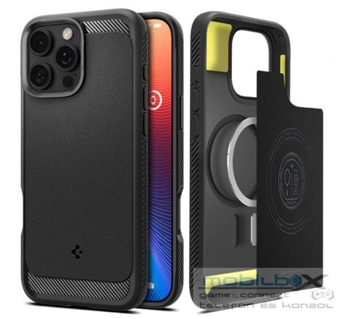 Spigen Rugged Armor MagFit Apple iPhone 16 Pro tok, Matte Black, fekete