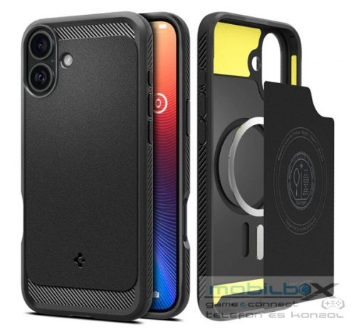 Spigen Rugged Armor MagFit Apple iPhone 16 Plus tok, Matte Black, fekete