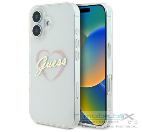 Guess IML Heart iPhone 16 kemény hátlap tok, átlátszó GUHCP16SHCHGSPT