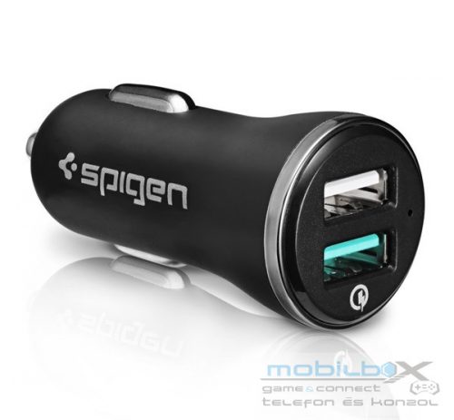 Spigen Essential F27QC Quick Charge 3.0 autós szivargyújtó töltő adapter, 2xUSB, fekete