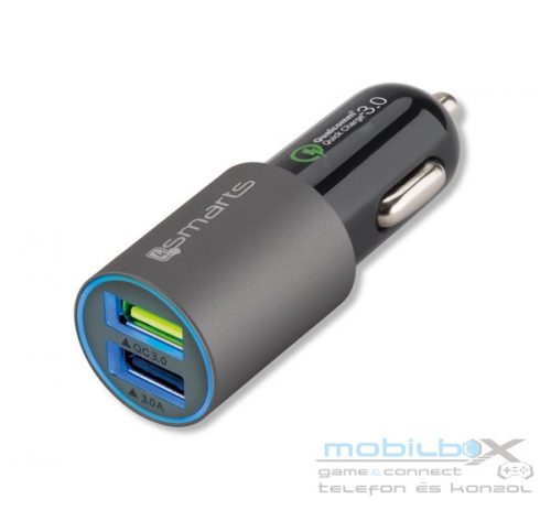 4smarts Rapid autós szivargyújtó gyorstöltő adapter 2xUSB, QC 3.0, 3.1A, 30W matt-szürke