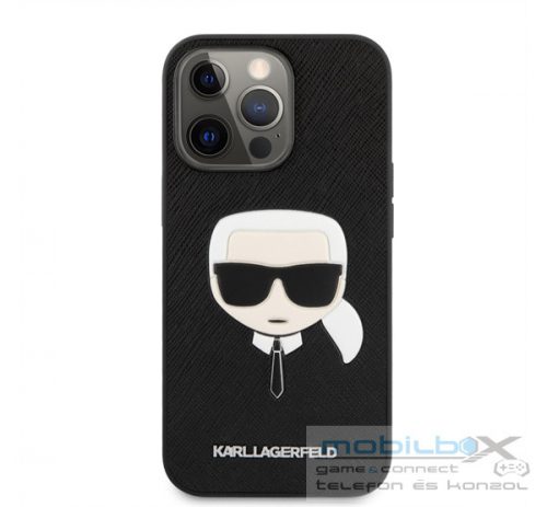 Karl Lagerfeld Head Saffiano bőr hátlap tok Apple iPhone 13 Pro, fekete