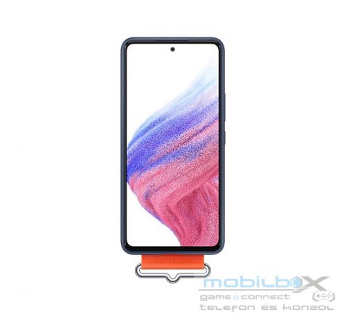 Samsung Galaxy A53 5G Silicone Cover with Strap, gyári szilikon tok szíjjal, sötétkék, EF-GA536TN