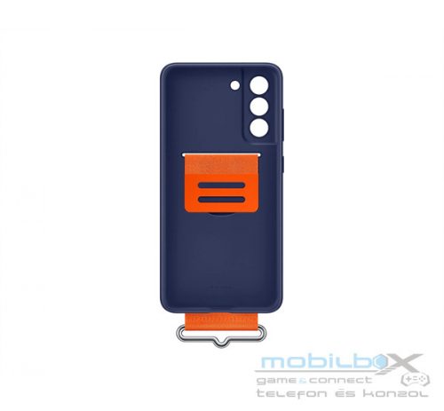 Samsung Galaxy S21 FE Silicone Cover with Strap, gyári szilikon tok szíjjal, sötétkék, EF-GG990TN