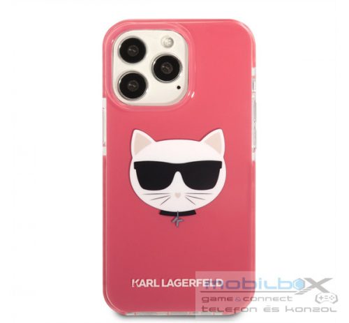 Karl Lagerfeld Choupette Head TPE szilikon hátlap tok Apple iPhone 13 Pro, rózsaszín