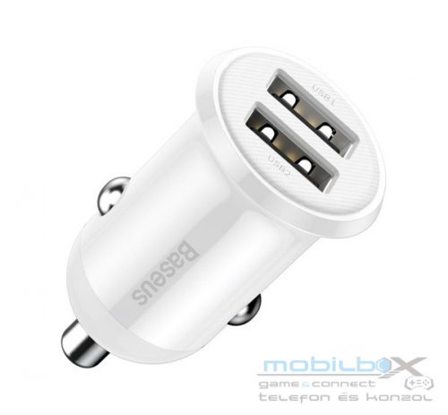 Baseus Grain Pro autós szivargyújtó gyorstöltő adapter 2xUSB, 24W, fehér