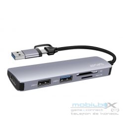   4smarts USB/Type-C Hub, 5-in-1, 2XUSB 2.0, 1XUSB 3.0, kártyaolvasó