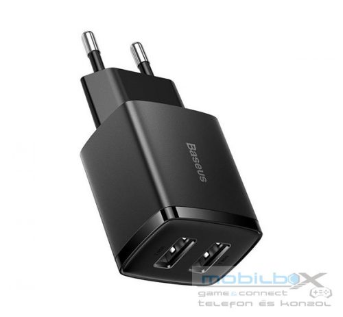 Baseus hálózati gyorstöltő 2xUSB, 10.5W, fekete