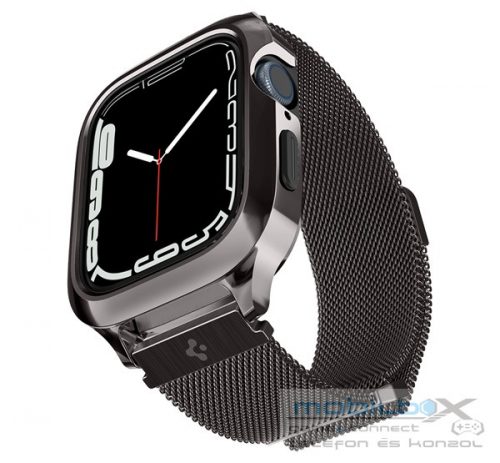 Spigen Metal Fit Pro Apple Watch 8/7 45mm fém szíj, tokkal, grafit fekete