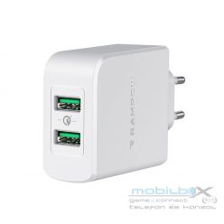   Rampow RBA16 hálózati gyorstöltő adapter 2xUSB QC, 39W, fehér