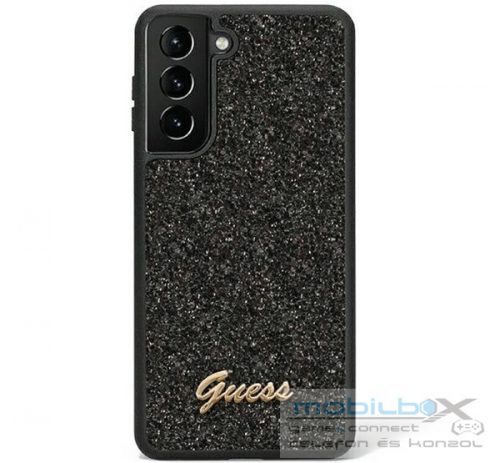 Guess Glitter Script Samsung Galaxy S23 Ultra szilikon tok, fekete