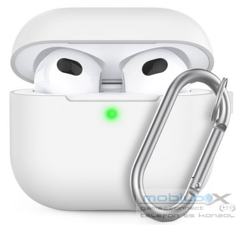 Phoner Simple Apple Airpods 3 szilikon tok akasztóval, fehér