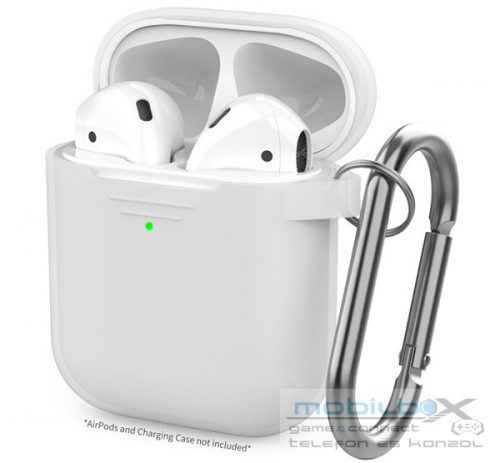 Phoner Simple Apple Airpods 1/2 szilikon tok akasztóval, fehér