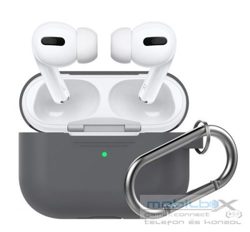 Phoner Simple Apple Airpods Pro szilikon tok akasztóval, sötétszürke