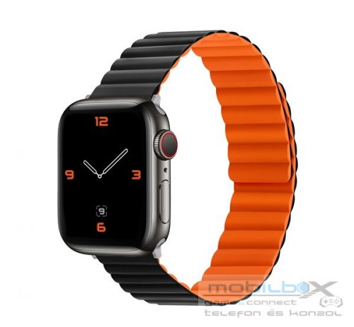 Phoner Rever Apple Watch forgatható mágneses szilikon szíj, 41/40/38mm, S/M, fekete/narancs