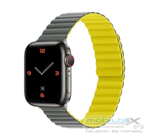 Phoner Rever Apple Watch forgatható mágneses szilikon szíj, 41/40/38mm, S/M, szürke/sárga