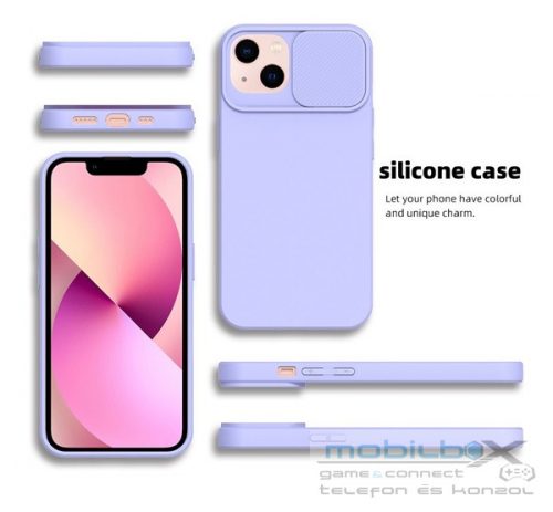 Slide Apple iPhone 13 Pro, kameravédős szilikon tok, levendula