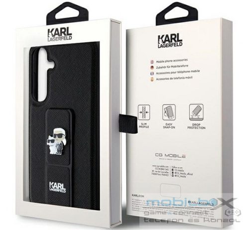 Karl Lagerfeld Gripstand Saffiano Karl&Choupette Pins Samsung Galaxy S24+ tok, fekete