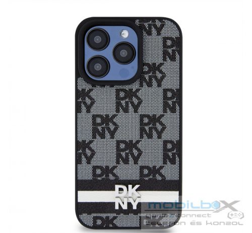 DKNY PU Leather Checkered Pattern and Stripe iPhone 13 Pro hátlap tok, fekete