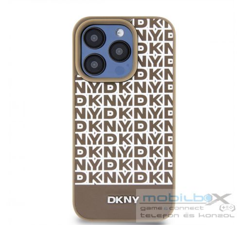 DKNY PU Leather Repeat Pattern Bottom Stripe iPhone 12/12 Pro hátlap tok, barna