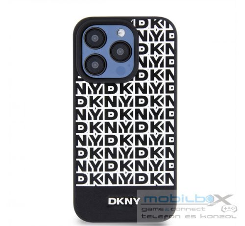 DKNY PU Leather Repeat Pattern Bottom Stripe iPhone 12/12 Pro hátlap tok, fekete