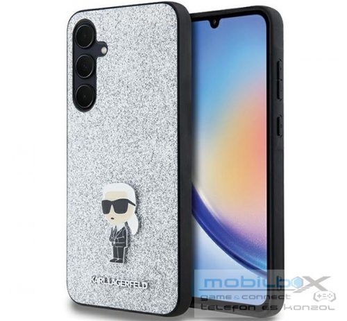 Karl Lagerfeld Fixed Glitter Choupette Logo Metal Pin Samsung Galaxy A35 hátlap tok, ezüst, KLHCSA35GCNPSG 