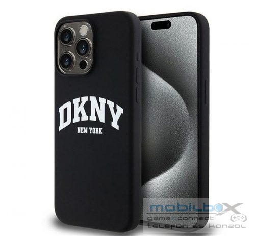 DKNY Liquid Silicone White Printed Logo Apple iPhone 13 Pro Max Magsafe hátlap tok, fekete, DKHMP13XSNYACH