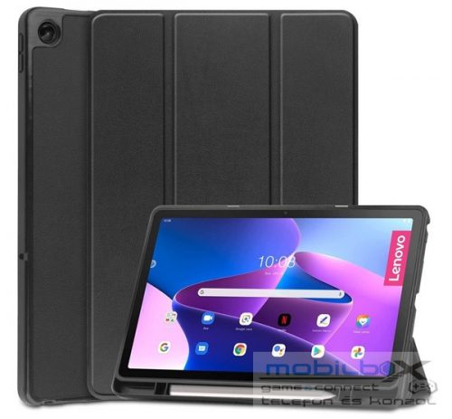 Lenovo Tab M10 Plus (10.61) (3. generáció) TB125 / TB128, mappa tok, Trifold, érintőceruza tartó, fekete