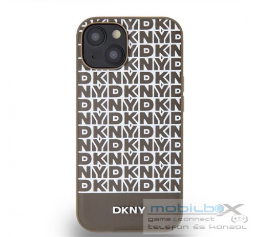 DKNY PU Leather Repeat Pattern Bottom Stripe Apple iPhone 13 Magsafe kompatibilis hátlap tok, barna