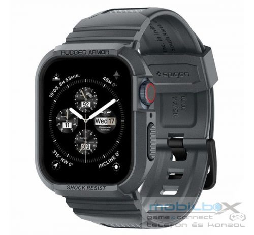 Spigen Rugged Armor Pro Apple Watch 9/8/7 (45mm) /SE (2nd/1st Gen)/6/5/4 (44mm)  tok, sötétszürke