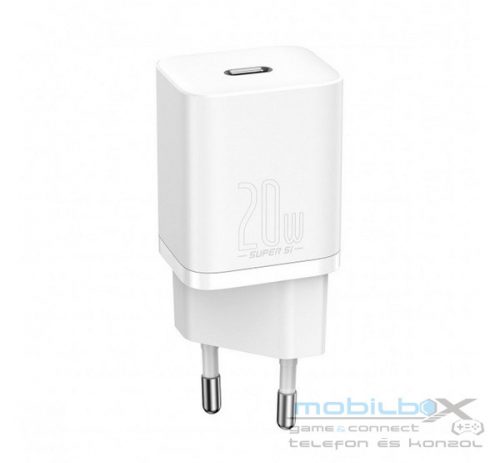 Baseus Super Si gyorstöltő 1C 20W adapter 1 m-es USB Type-C-Lightning kábellel, fehér