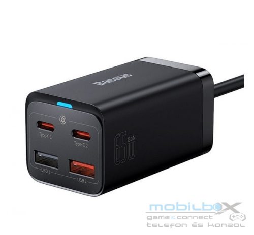 Baseus GaN3 Pro gyorstöltő 2x USB Type-C, 2x USB, 65W, fekete