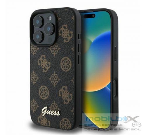 Guess PU Peony Script Apple iPhone 16 Pro Max Magsafe kompatibilis tok, fekete-barna GUHMP16XPGPYSK