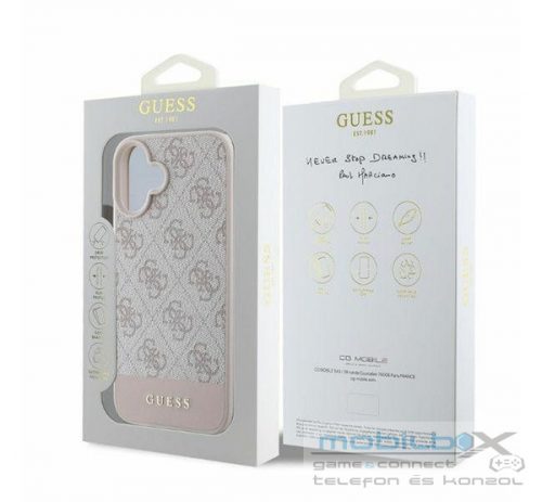 Guess 4G Bottom Stripe Apple iPhone 16 hátlap tok, rózsaszín GUHCP16SG4GLPI