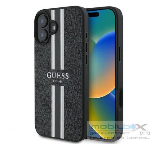 Guess 4G Printed Stripes MagSafe Apple iPhone 16 Plus hátlap tok, fekete/barna GUHMP16MP4RPSK