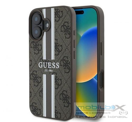 Guess 4G Printed Stripes MagSafe Apple iPhone 16 Plus hátlap tok, barna GUHMP16MP4RPSW