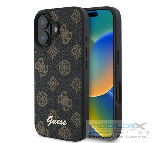 Guess PU Peony Script Apple iPhone 16 Plus MagSafe kompatibilis tok, fekete/barna GUHMP16MPGPYSK