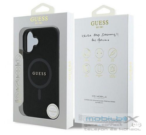 Guess Saffiano Classic Logo Apple iPhone 16 Plus Magsafe kompatibilis hátlap tok, fekete/barna GUHMP16MPSAHMCK