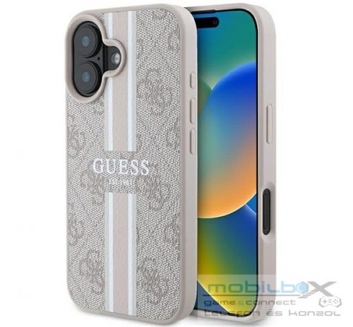 Guess 4G Printed Stripes MagSafe Apple iPhone 16 hátlap tok, rózsaszín GUHMP16SP4RPSP