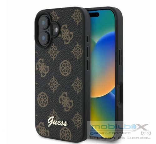 Guess Peony Script Apple iPhone 16 MagSafe kompatibilis hátlap tok, fekete/barna GUHMP16SPGPYSK