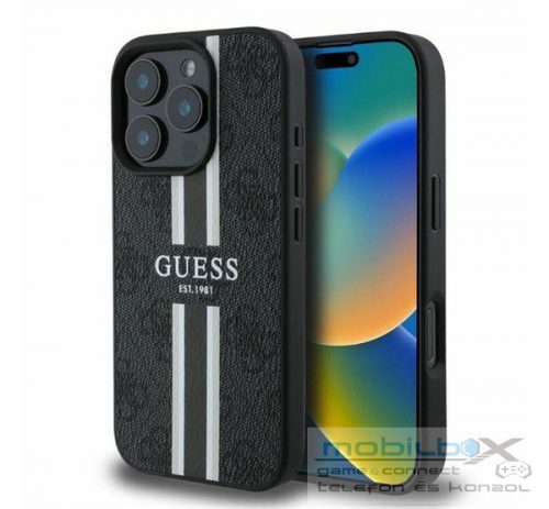 Guess 4G Printed Stripes MagSafe Apple iPhone 16 Pro Max hátlap tok, fekete/barna GUHMP16XP4RPSK