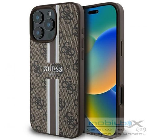 Guess 4G Printed Stripes MagSafe Apple iPhone 16 Pro Max hátlap tok, barna GUHMP16XP4RPSW