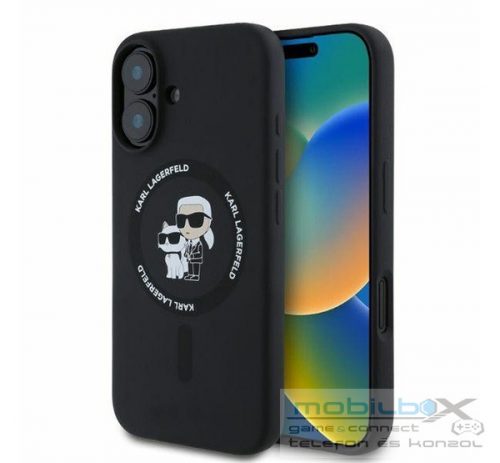 Karl Lagerfeld Silicone KC Heads Ring Apple iPhone 16 hátlap tok, fekete KLHMP16SSCMKCRHK