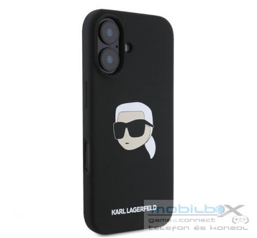 Karl Lagerfeld Silicone KL Head Print Apple iPhone 16 hátlap tok, fekete KLHMP16SSKHPPLK