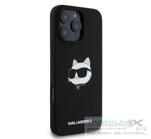 Karl Lagerfeld  Silicone Choupette Head Print Apple iPhone 16 Pro Max Magsafe kompatibilis hátlap tok, fekete 