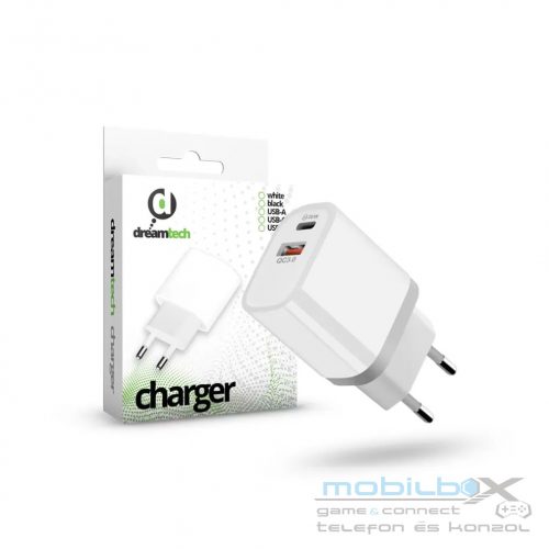 Dreamtech Charger White 20W QC3.0 Type C + USB-A hálózati gyors töltő adapter